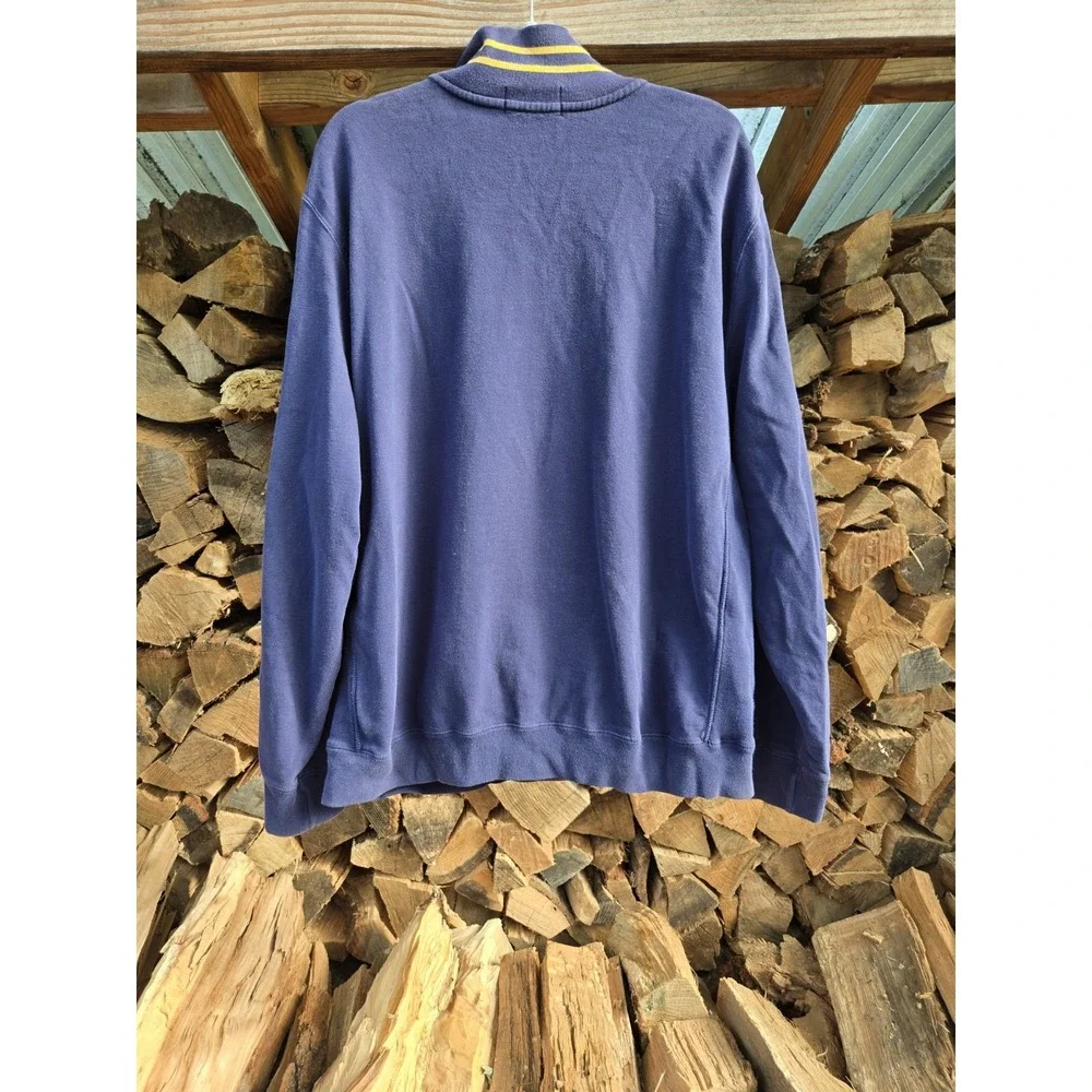 Vintage Polo Ralph Lauren Stripe Collar Quarter Zip Blue Jumper Sweater Men's XL